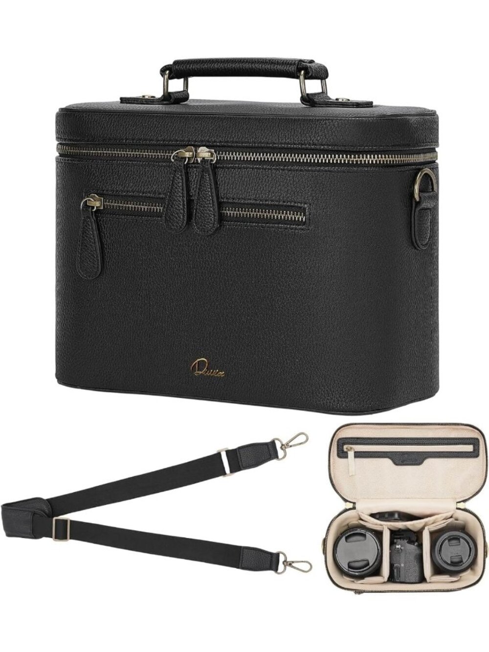 Waterproof Crossbody Camera Sling Bag, PU Leather Shoulder Case for